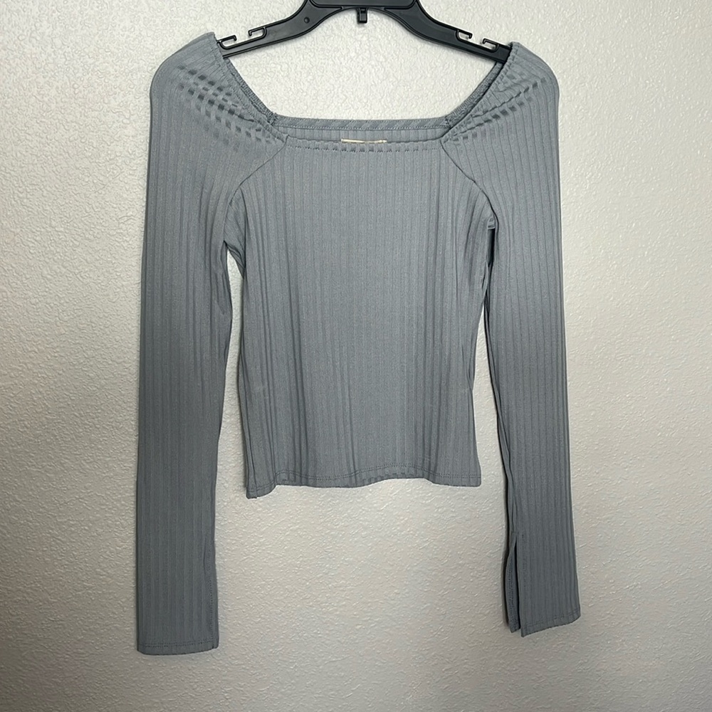 Madewell Ribbed Squareneck Long Sleeve T Blue Size XS NWT